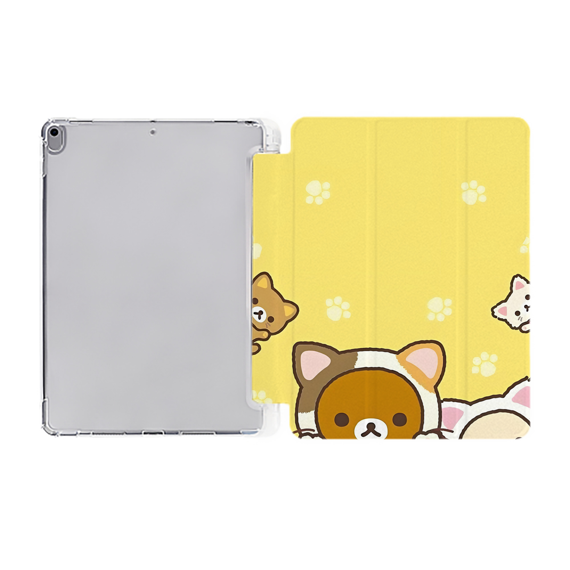 （画像用） リラックマ リラックマ キイロイトリ Rilakkuma Korilakkuma Kiiroitori IPad ケース ペン収納付き 三つ折りスタンド PUレザー×シリコン 対応機種9.5/10.5/10.9インチ